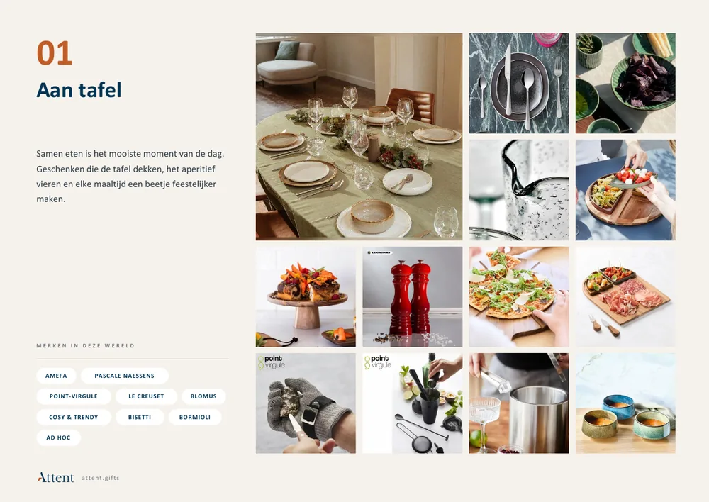 Bladzijde Aan tafel uit de inspiratiegids, met servies, bestek en borrelplanken